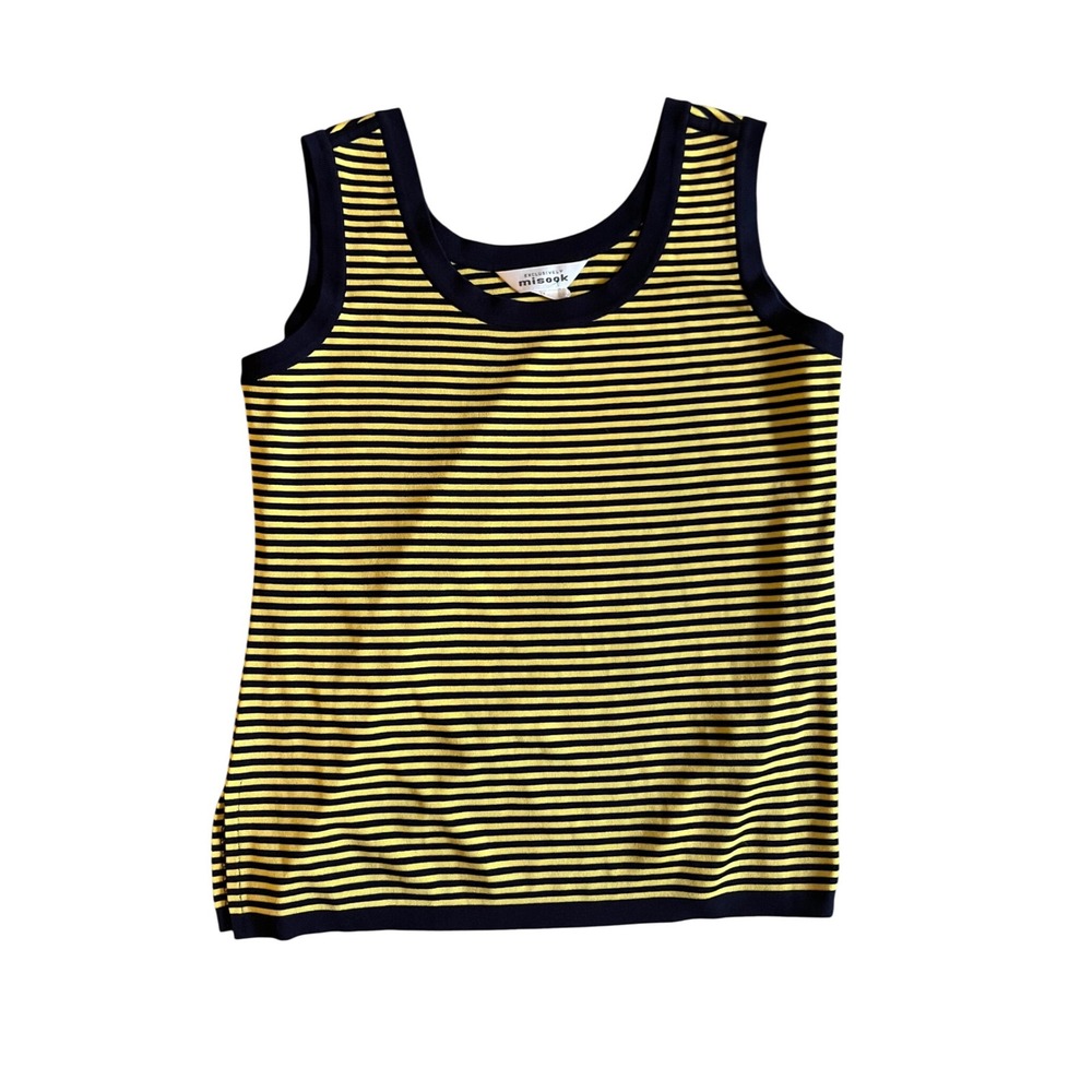 Misoook Women's Acrylic Knit Yellow Stripe Tank Top Sleeveless- Size M‎